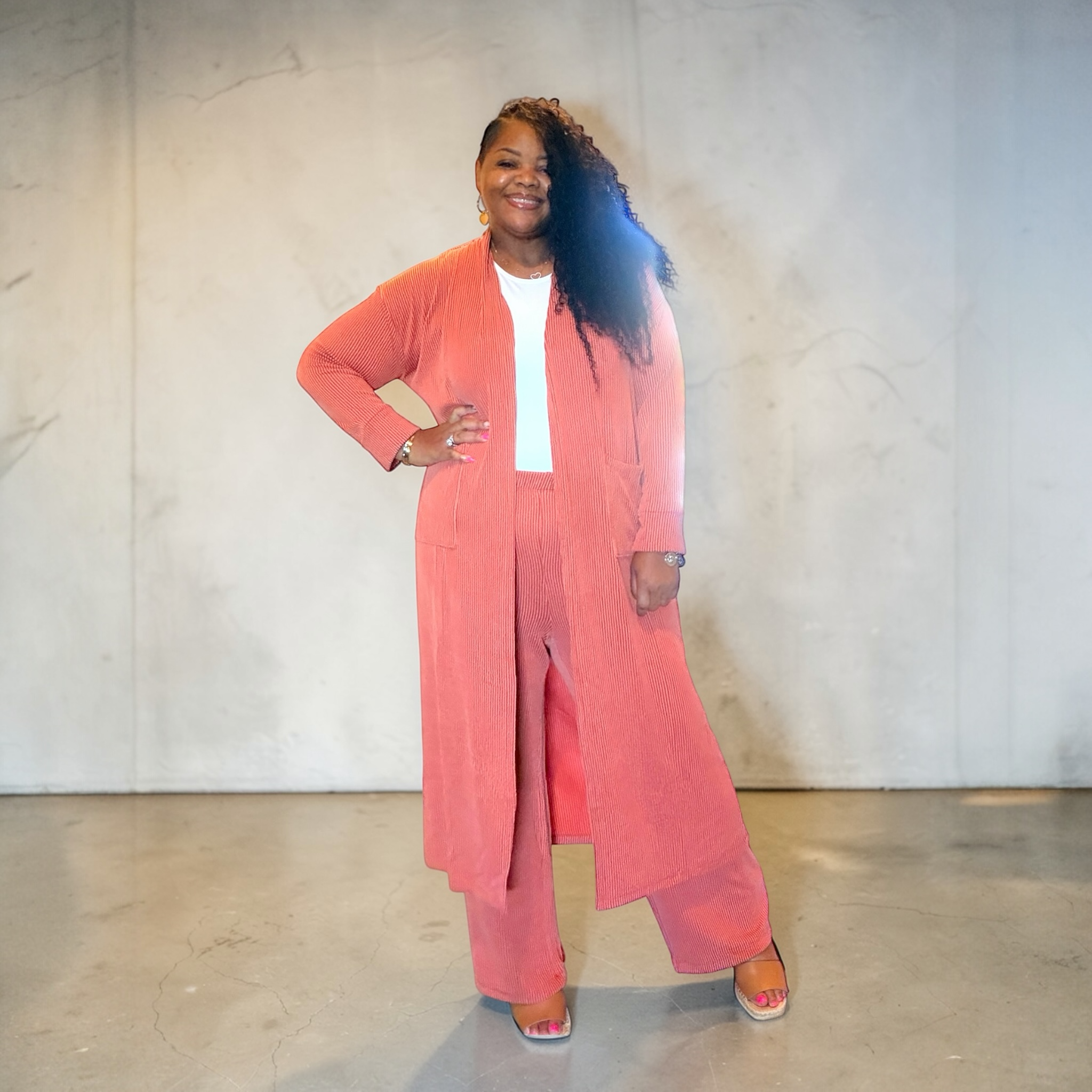 Plus Size 2 Piece Longline Cardigan And Pant Set