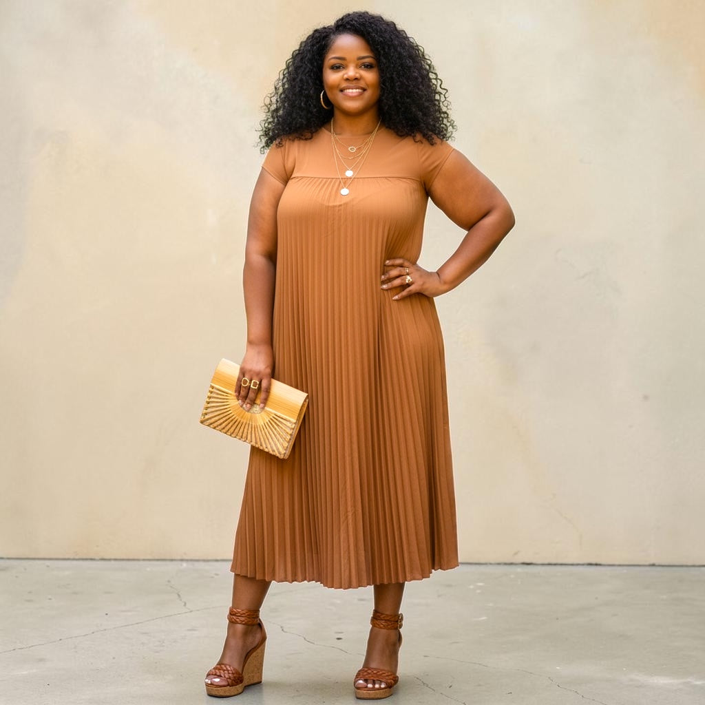 Elegant Plus Size Pleated Maxi Dress