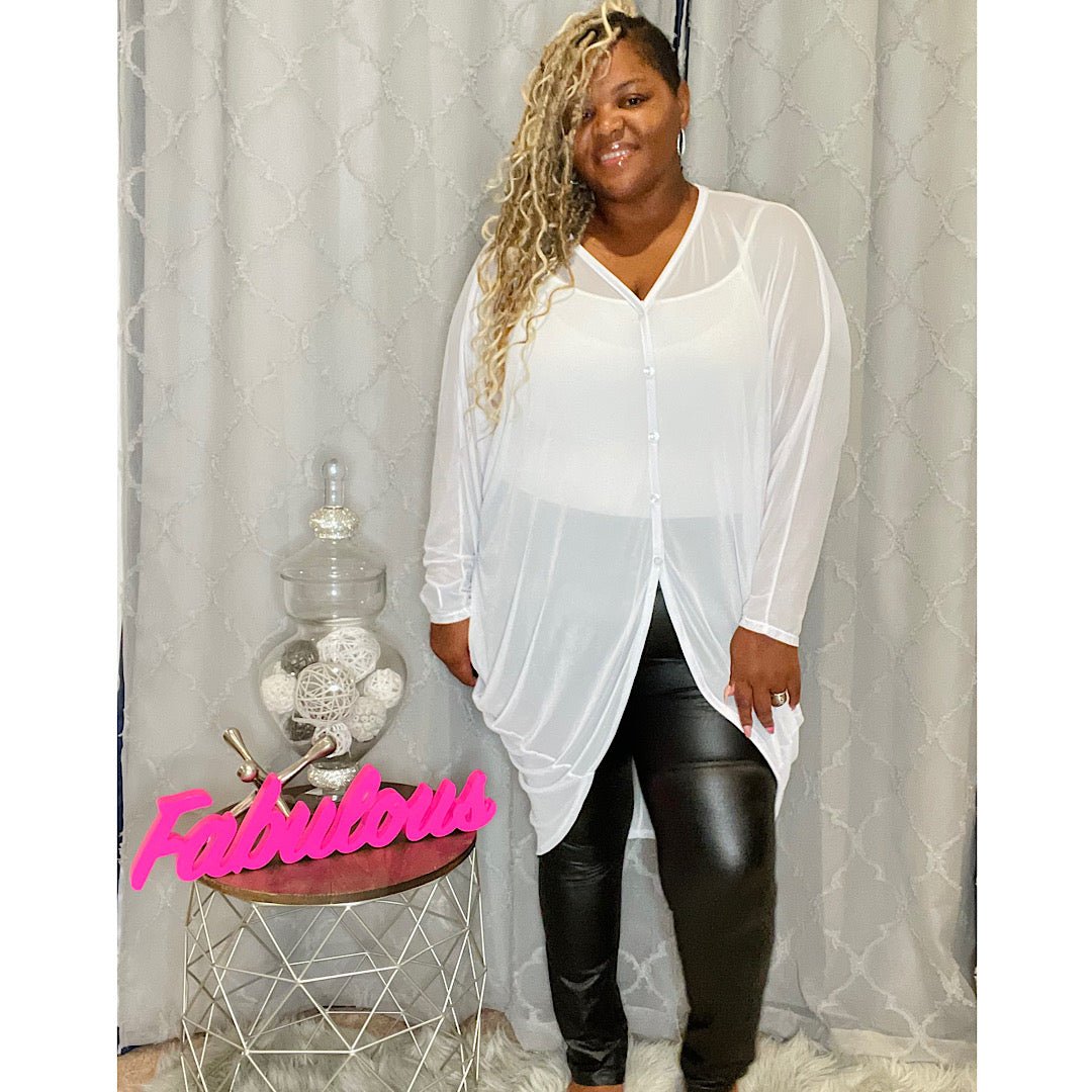 Women's Plus Size White Mesh Tunic / Cover up